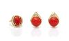 A Collection of 14 Karat Yellow Gold, Coral and Diamond Jewelry, 13.40 dwts.