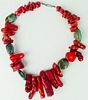 VINTAGE RED CORAL & TURQUOISE CHOKER NECKLACE