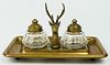 ANTIQUE BRASS INK WELL WITH STAG MOTIF