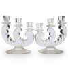 Pair Of Etched Glass Candle Holders