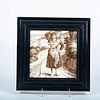Minton William Wise Transferware Tile, Girl With Jug, Framed
