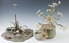 Joey Bonhage (1948-2008, New Orleans), "Daisies in a Ceramic Pot," and "Wildflowers in the Trash," 20th c., two metal sculptures, the second mounted o
