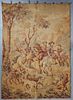 French Tapestry, late 19th c., of a hunting scene with dogs and horses, with hanging rings, H.- 69 1/2 in ., W.- 47 1/2 in.
