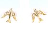 18K Gold Sparrow Bird Stud Earrings w/ Diamonds