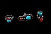 Navajo Sterling Silver Turquoise & Red Coral Rings