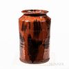 Large Straight-sided Redware Jar, New England, mid-19th century, with flared collar, manganese splotch decoration, (repairs to rim, lac