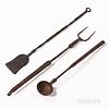 Three Wrought Iron Hearth Utensils, 19th century, including a fork, tasting spoon/ladle, and a peel, lg. to 18 in.