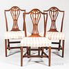 Three Federal Shield-back Side Chairs, probably Rhode Island, c. 1790-1800, each with molded arch and stiles and pierced vasiform and f