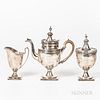 Coin Silver Teapot and Sugar Bowl with Related Sterling Silver Creamer, Charles Louis Boehme, Baltimore, Maryland, early 19th century,