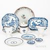 Eight Pieces of Chinese Export Porcelain, late 18th/early 19th century, including a covered sugar bowl, a helmet creamer, a small plate