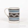 Slip-decorated Pearlware Quart Mug, England, early 19th century, with blue and black banding, the wide central band with wavy lines of