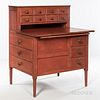 Shaker Red-painted Sewing Desk, probably Enfield, New Hampshire, c. 1845, the case of fourteen drawers: eleven on the front, with a pul