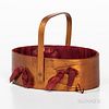Shaker Oval Sewing Carrier, Sabbath Day Lake, Maine, with maroon interior, three swallowtails, and swing handle, trademark on base, ht.