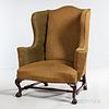 Chippendale Upholstered Carved Mahogany Easy Chair, Massachusetts, c. 1760-80, the serpentine back and outward-scrolling arms on fronta