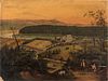 Anglo/American School, 19th Century, Town Scene on a River in a Mountainous Landscape, Unsigned., Condition: Scratch with pigment loss,