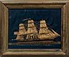 Needlework Portrait of the "US Steam Frigate Niagara," mid-19th century, worked in silk threads on linen, (imperfections), 10 x 13 in.,