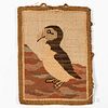 Hooked Mat Depicting a Puffin, Grenfell Labrador Industries, Newfoundland and Labrador, early 20th century, with label affixed to lower