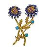 Spritzer &amp; Fuhrmann 18k Gold Turquoise Ruby Flower Pin 