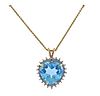 14k Gold Diamond Blue Topaz Pendant Necklace