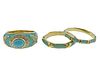 Hidalgo 18k Gold Diamond Turquoise Enamel Ring 3pc Set 