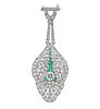 Art Deco Platinum Diamond Emerald Broch Pin