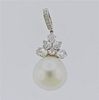 18k Gold South Sea Pearl Diamond White Sapphire Pendant 