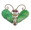 Antique 14K Gold Jade Pearl Butterfly Brooch Pendant