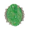  GIA Jadeite Jade Platinum Rose Cut Diamond Ring