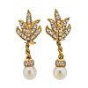 Mid Century 18K Gold Diamond Pearl Drop Earrings