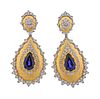 18k Gold Diamond Blue Stone Cocktail Drop Earrings 