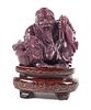 Antique Chinese Carved Ruby Matrix Man w Fish