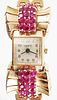 Ladies 14K Ruby LENTE Art Deco Wrist Watch 