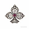 Antique Ruby and Diamond Clover Brooch, set with a cushion-cut ruby and old European- and rose-cut diamonds, approx. total wt. 3.00 cts
