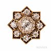 Antique Gold and Diamond Pendant/Brooch, set with an old mine cushion-cut diamond weighing approx. 1.50 cts., framed by twenty addition