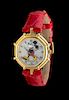 An 18 Karat Yellow Gold and Mother-of-Pearl Painted Mickey Mouse Wristwatch, Gerald Genta for Disney,