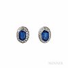 Bulgari Platinum, Sapphire, and Diamond Earrings, set with oval-cut sapphires measuring approx. 14.00 x 9.00 x 8.30 and 14.50 x 9.40 x