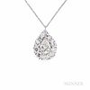 14kt White Gold and Diamond Pendant, set with a pear-shape diamond weighing approx. 1.40 cts., framed by full-cut diamonds, approx. tot