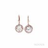 18kt Rose Gold and Diamond Earrings, the circular brilliant-cut diamonds weighing 3.58 and 3.50 cts., framed by natural fancy pink diam