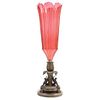 VASE, FRANCE, 19th century, IMPERIAL Style, Made of red glass and bronze; faceted tank with compound wavy edges.