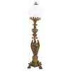 LAMP, CA. 1900, Made of gilt bronze, hexagonal base with tripod support in the manner of chimeras on plant figures