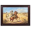 CARLOS RUANO LLOPIS (SPAIN, 1878 - 1950), JINETES EN EL CAMPO, Oil on canvas, Signed, Conservation details, 22.6 x 35" (57.5 x 89 cm)