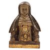 BUSTO DE SANTA TERESA DE JESÚS, MÉXICO, 18th century, Carved in polychrome wood, Decorated with reliquary, 15.3" (39 cm) in height