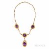 Antique Gold and Amethyst Necklace, in fine filigree mounts, lg. 16 1/4, the drop 2 5/8 in.