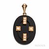Victorian Gold, Onyx, and Split Pearl Locket, lg. 2 1/4 in.
