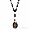 Victorian Gold and Onyx Necklace, the faceted onyx locket with gold and split pearl mount, suspended from a necklace of onyx and gold b