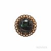 Antique Gold and Labradorite Brooch, framed by split pearls, 4.1 dwt, dia. 15/16 in.