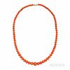 Antique Coral Bead Necklace, the beads graduating in size from approx. 4.70 to 8.30 mm, lg. 14 1/2 in.