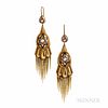 Victorian Gold and Enamel Earrings, with split pearls and fringe, lg. 2 3/4 in.