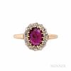 Antique Ruby and Diamond Ring, the oval-cut ruby measuring approx. 7.50 x 5.50 x 2.00 mm, framed by old European-cut diamonds, platinum