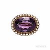Antique Gold and Amethyst Brooch, framed by split pearls, 6.8 dwt, lg. 1 1/4 x 15/16 in.